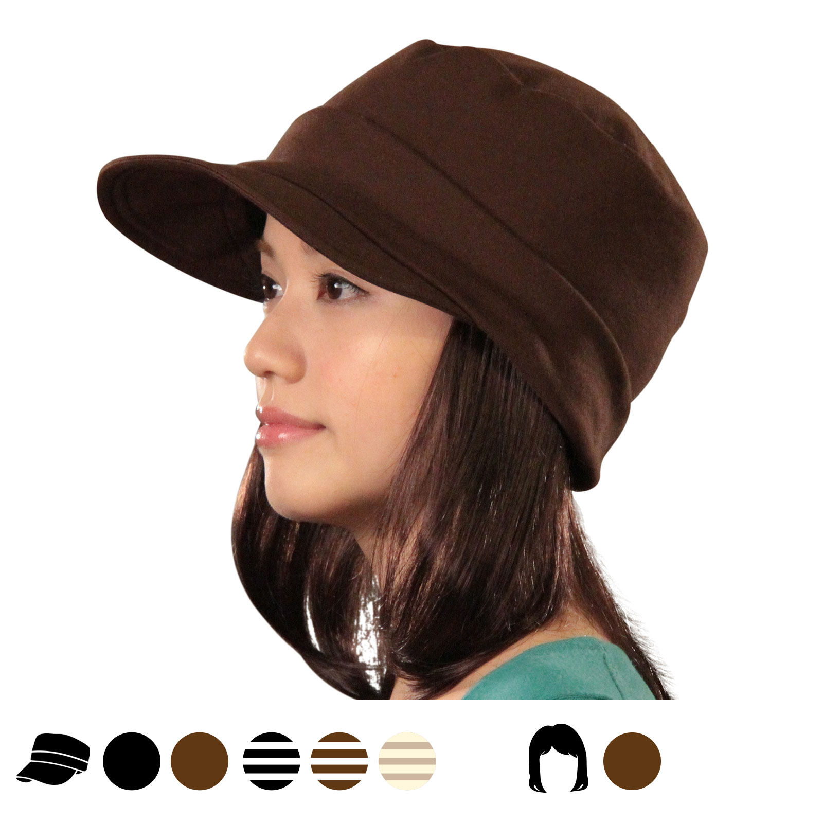 M003　医療用帽子キャスケット＆セミロングヘア＋前髪　3点セット